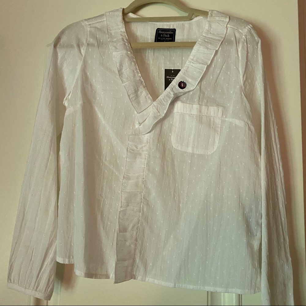 White Ruffle V-Neck Blouse